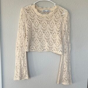 Zara Beige Crochet Knit Top